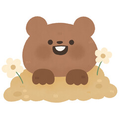 cute baby groundhog peeking with flower watercolor cartoon illustration clipart Happy Groundhog Day on February 2