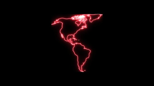 Animated America Continent map neon glow blinking for background of technology or business purpose