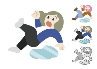 うしろにすべる人 - 長髪女性長袖