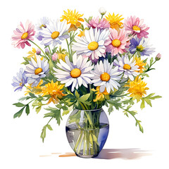 Daisies, Flowers, Watercolor illustrations