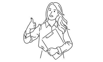 line art of confident businesswoman thumbs up