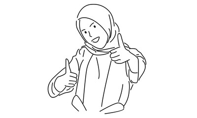 line art of female dressed in hijab showing thumbs up sign