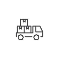 Delivery van with boxes line icon