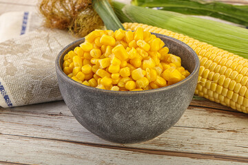 Canned yellow corn in the bowl