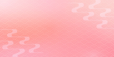 青海波文様　ピンクの春色背景イラスト