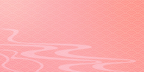 青海波文様　ピンクの春色背景イラスト