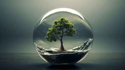 drop of water with tree inside 3d rendering