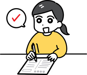 書類にサインする私服の女性