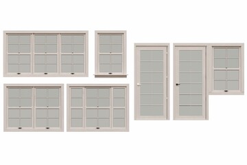 windows in the interior isolated on white background, 3D illustration, cg render