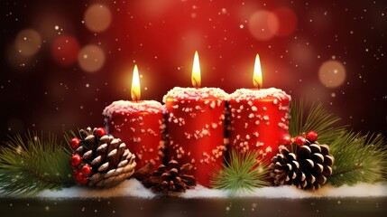 Candles and Pine Cones, Christmas Holiday, Bokeh Effects