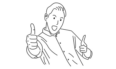 line art of happy young man showing thumb up
