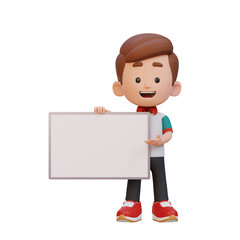 3D kid character holding a blank placard