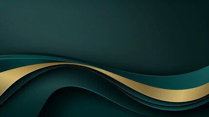 abstract green luxury background with golden line on dark