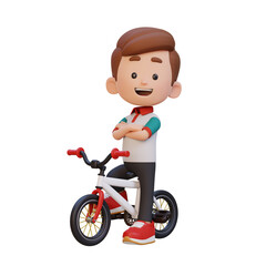 3D kid character ride bike go to school