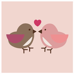 Cute pink love birds valentine day