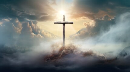 Cross with Foggy Background and Vivid Colors