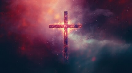 Fototapeta premium Cross with Foggy Background and Vivid Colors