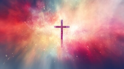 Fototapeta premium Cross with Foggy Background and Vivid Colors
