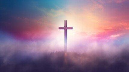 Fototapeta na wymiar Cross with Foggy Background and Vivid Colors