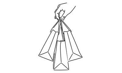 line art of female hand holding shopping bags