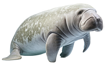 Marvelous Silver Color Manatee Isolated on Transparent Background PNG.