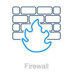 Firewall and flame icon concept