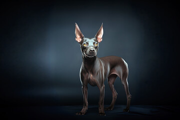 Xoloitzcuintli naked Mexican dog on a black background. Ai art