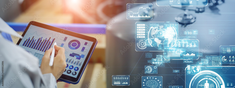 Aufkleber Female engineer working in the factory and digital technology concept. Industrial internet of things. IIoT. Factory automation. Smart factory.