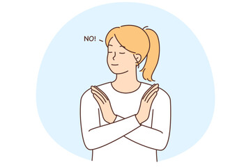 Young woman show stop with hand gesture