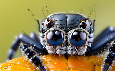 Jumping Spider Close-Up on Orange Leaf
