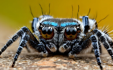 Striking Jumping Spider with Blue Eye Markings