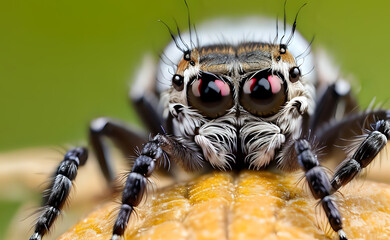 Vibrant Jumping Spider Close-Up on Corn