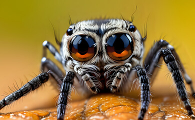 Mesmerizing Jumping Spider Close-Up with Orange Eyes
