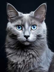 Obraz premium Close-up photo of a fluffy white cat with big, blue eyes sitting on a red couch, looking directly at the camera. The cat has a curious expression and its fur is soft and plush.