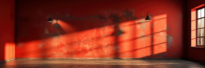 Red Concrete Wall Floor Light Shadow , Banner Image For Website, Background abstract , Desktop Wallpaper
