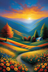 It's a beautiful, ideal landscape image. Generating AI