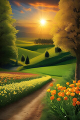 It's a beautiful, ideal landscape image. Generating AI