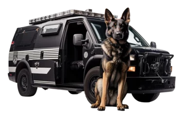 Foto op Plexiglas Strong and Dangerous Police Car K9 Kennel Isolated On Transparent Background PNG. © Haider