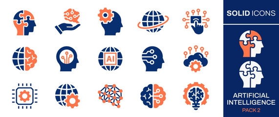 Artificial intelligence icon set. Collection of machine learning, innovate, connect, technology and more. Vector illustration. Easily changes to any color.