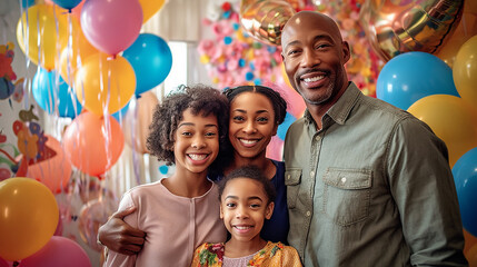 Fototapeta na wymiar Black family portrait during a birthday party