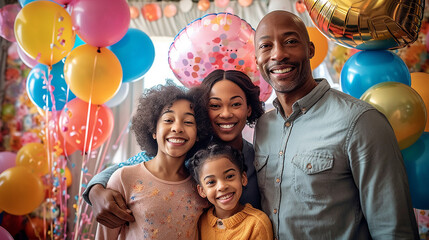 Black family portrait during a birthday party