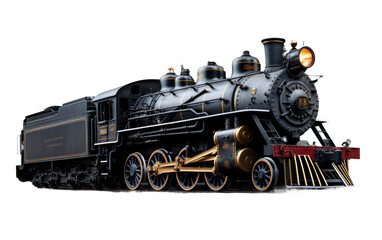 Fototapeta na wymiar Black Color Train Engine Isolated On Transparent Background PNG.