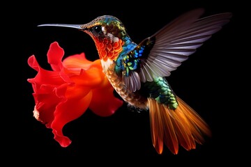 Obraz premium Whispers Of Tomorrow: Nano-tech Hummingbirds Amidst High-Tech Blooms