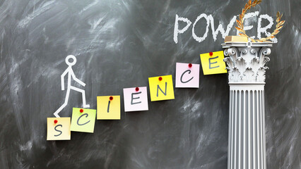 Science leads to Power - a metaphor showing how science makes the way to reach desired power. Symbolizes the importance of science and cause and effect relationship.,3d illustration