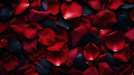 Badezimmer Foto Rückwand Red rose petals on black background © tashechka