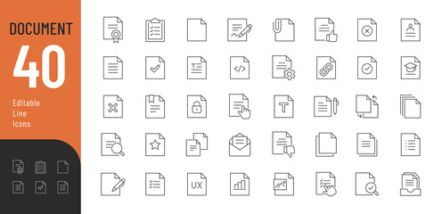 Document Line Editable Icons set. Vector illustration in thin line modern style of paper documentation icons: text documents, lists, folders, contracts, and more. Isolated on white
 - obrazy, fototapety, plakaty