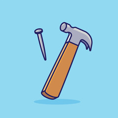 Hammer and nail simple cartoon vector illustration carpentry tools concept icon isolated