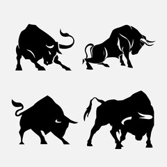 Angry bull, energetic bull, silhouettes of bull collection, Vector, eps.