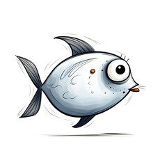 fish character simple lines funny art on white background