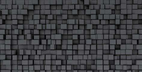 tile Wallpaper with 3D, Black blocks. 3D Render, abstract background. Generative Ai content